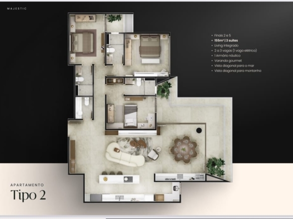 Apartamento Massaguaçú com 155m² Condominio Majestic