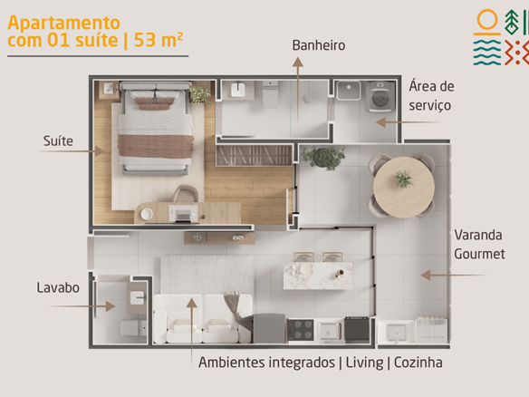 Apartamento novo a venda | 72 metros | Vista mar e montanha | Aruan