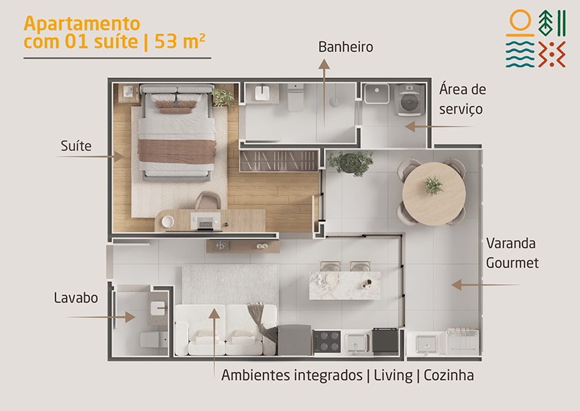 Apartamento novo a venda | 72 metros | Vista mar e montanha | Aruan