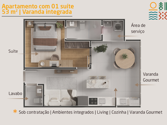 Apartamento novo a venda | 72 metros | Vista mar e montanha | Aruan