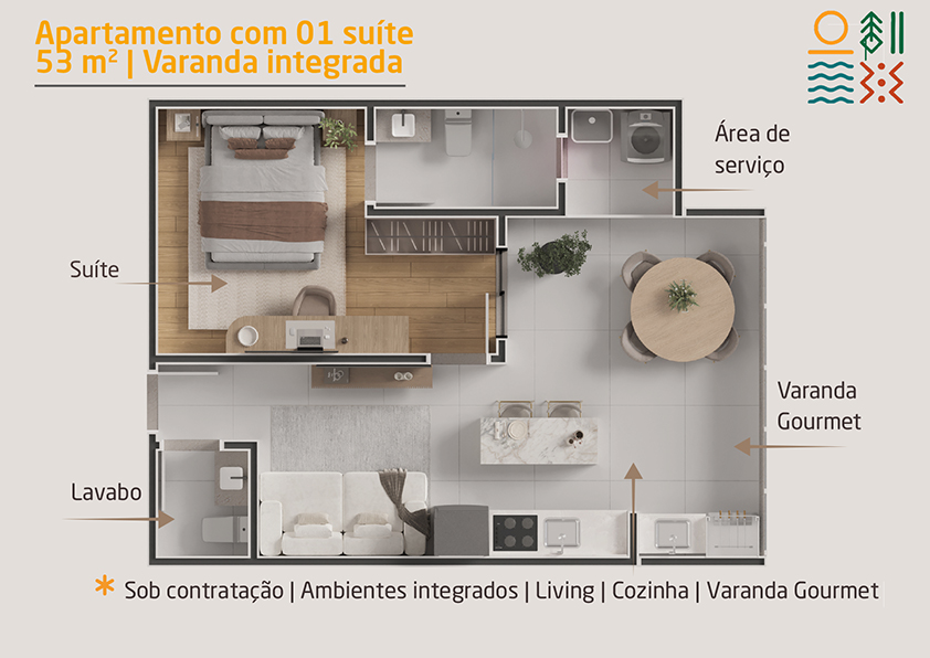Apartamento novo a venda | 72 metros | Vista mar e montanha | Aruan