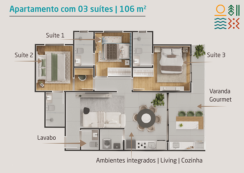 Apartamento novo a venda | 72 metros | Vista mar e montanha | Aruan