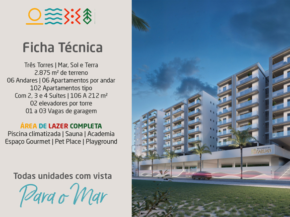 Apartamento novo a venda | 72 metros | Vista mar e montanha | Aruan