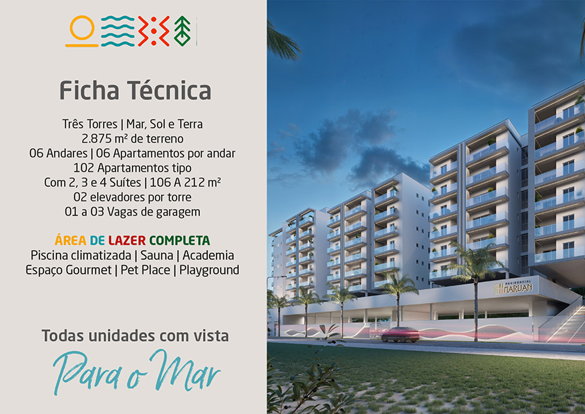 Apartamento novo a venda | 72 metros | Vista mar e montanha | Aruan
